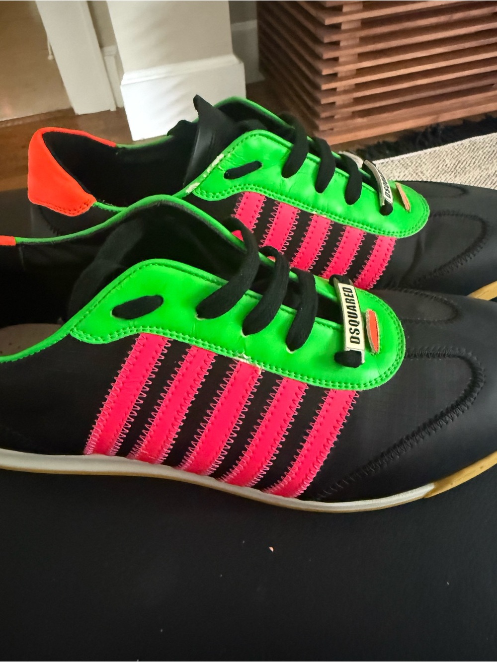 DSQUARED Men’s Black Sneakers with Neon Green & Pink Accents